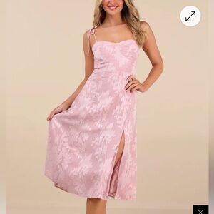 Lulu's Blush Pink Floral Midi Dress with Side Slit